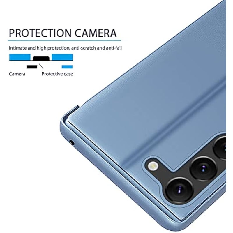 CCSamll Mirror Case for Samsung Galaxy S23+ Plus (NOT S23) Support Wireless Charging, Smart Clear View Cover Ultra Thin with Kickstand Flip Phone Case for Samsung Galaxy S23 Plus 5G QH Blue - Image 4